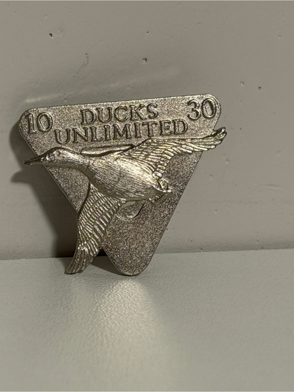 Vintage Pewter Triangle 10/30 Ducks Unlimited Lapel Hat Pin